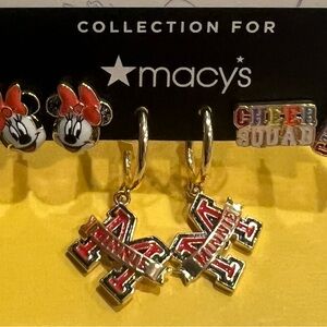 Minnie Mouse Cheer Earrings, Set of 3 Pairs- Red and Gold. New!